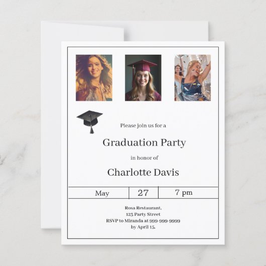 Black white photo Graduation Party invitation (Voorkant)