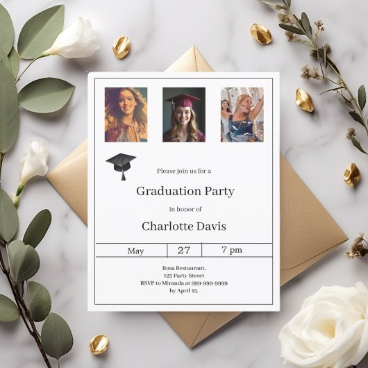 Black white photo Graduation Party invitation