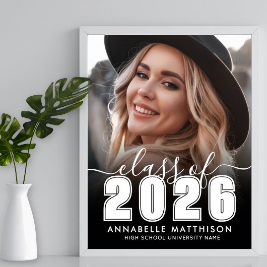 Black White Photo Graduation Party Sign Poster