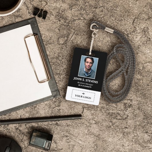 Black White Photo & Logo Employee ID Badge