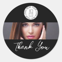 Black White Photo Makeup Logo Thank You Ronde Sticker
