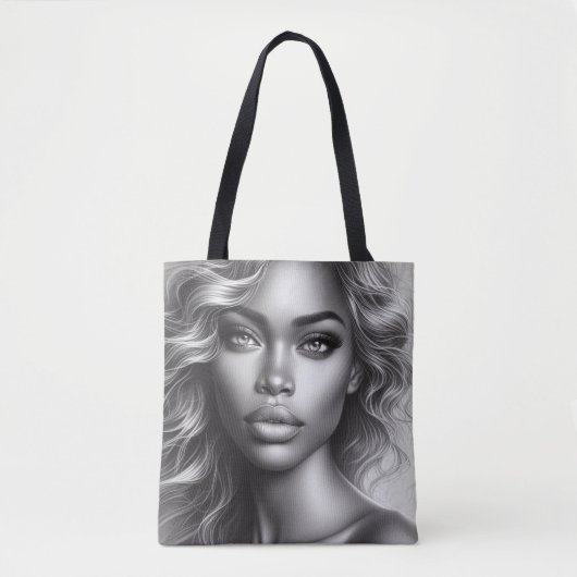 Black + White Photo of a Woman on Reusable Grocery Tote Bag (Voorkant)