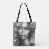 Black + White Photo of a Woman on Reusable Grocery Tote Bag (Achterkant)