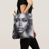 Black + White Photo of a Woman on Reusable Grocery Tote Bag (Dichtbij)