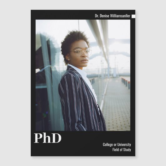 Black White Photo PhD Afstuderen Aankondiging (Voorkant)