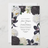 Black & White Photo/QR Code Floral Wedding Kaart (Voorkant)