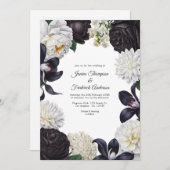 Black & White Photo/QR Code Floral Wedding Kaart (Voorkant / Achterkant)