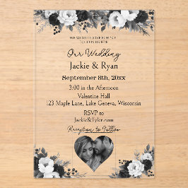 Black & White Photo Template Botanical Translucent Acryl Uitnodigingen