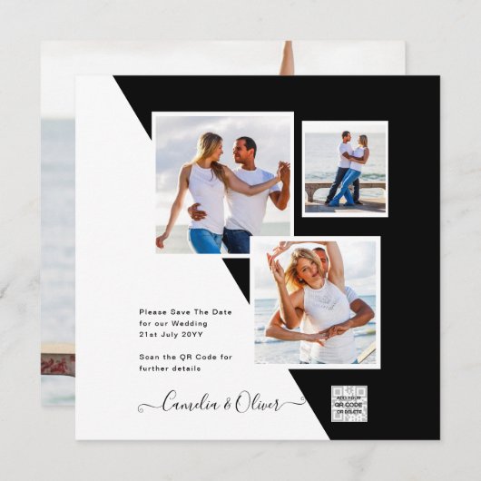 Black White Photo Weddenschap nodigt QR Code Save  (Voorkant / Achterkant)