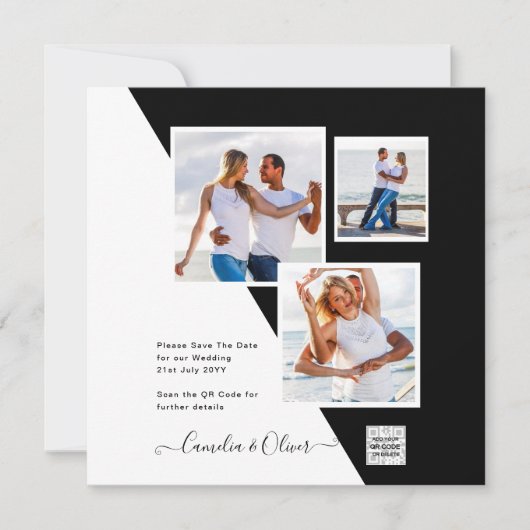 Black White Photo Weddenschap nodigt QR Code Save  (Voorkant)