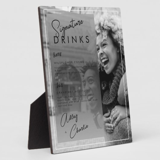 Black White Photo Wedding Couple Signature Drink Fotoplaat (Zijkant)