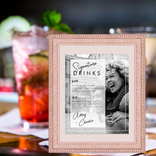 Black White Photo Wedding Couple Signature Drink Poster