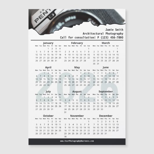 Black White Photographer Call 2026 Calendar Magnet (Voorkant)