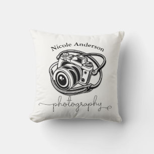 Black White Photography Camera Logo Graphic Kussen