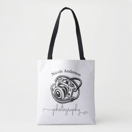 Black White Photography Camera Logo Graphic Tote Bag (Voorkant)