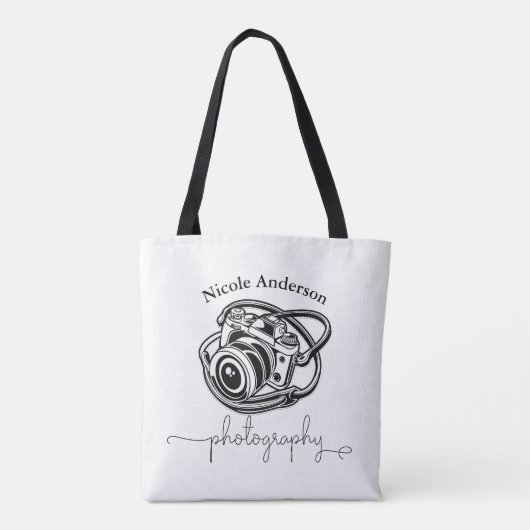 Black White Photography Camera Logo Graphic Tote Bag (Achterkant)