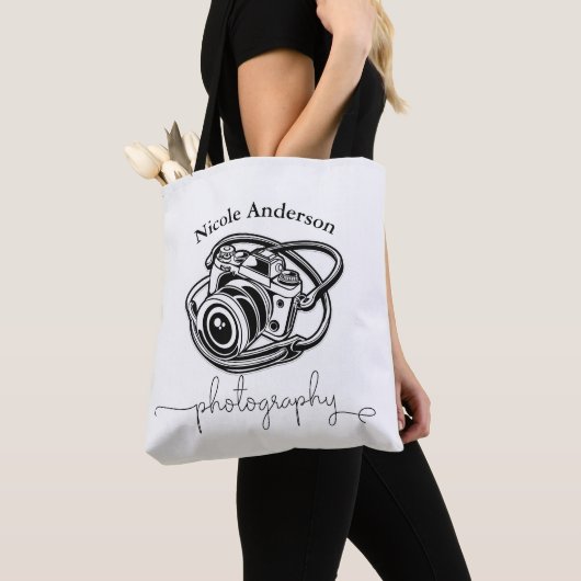 Black White Photography Camera Logo Graphic Tote Bag (Dichtbij)