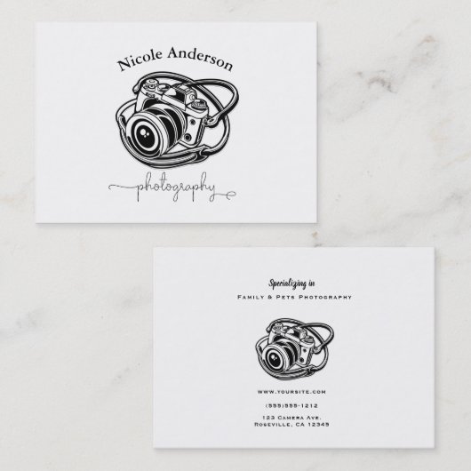 Black White Photography Camera Logo Graphic Visitekaartje (Voorkant / Achterkant)