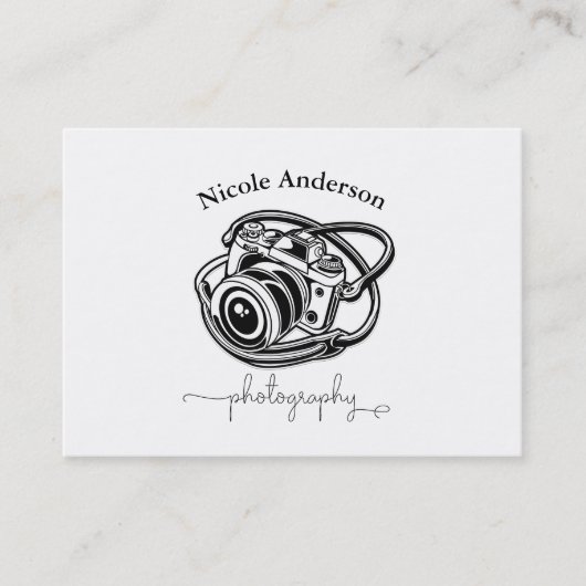Black White Photography Camera Logo Graphic Visitekaartje (Voorkant)