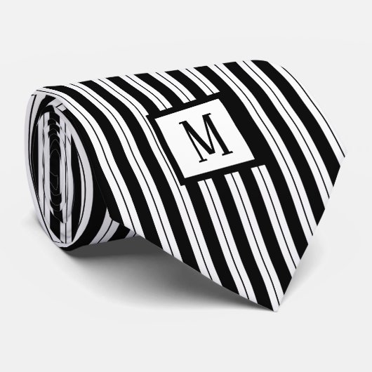 Black & White Piano Keys Stripes Monogram Necktie Stropdas (Opgerold)