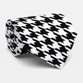 Black White Pied de Poule Large Houndstooth Stropdas