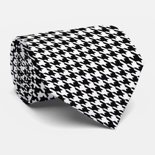 Black White Pied de Poule Small Houndstooth Stropdas (Opgerold)