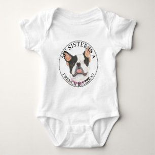 Black & White Pied Franse Bulldog Big Sister Romper