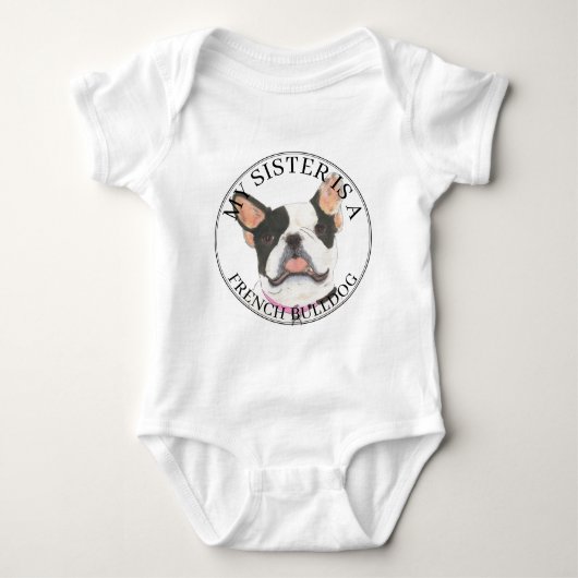 Black & White Pied Franse Bulldog Big Sister Romper (Voorkant)