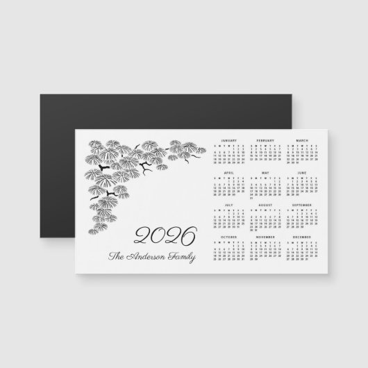 Black White Pine Branch Botanical Calendar 2026 (Voorkant / Achterkant)