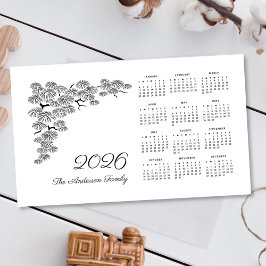 Black White Pine Branch Botanical Calendar 2026