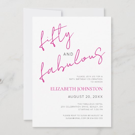 Black White Pink 50 and Fabulous Birthday Minimal Kaart (Voorkant)