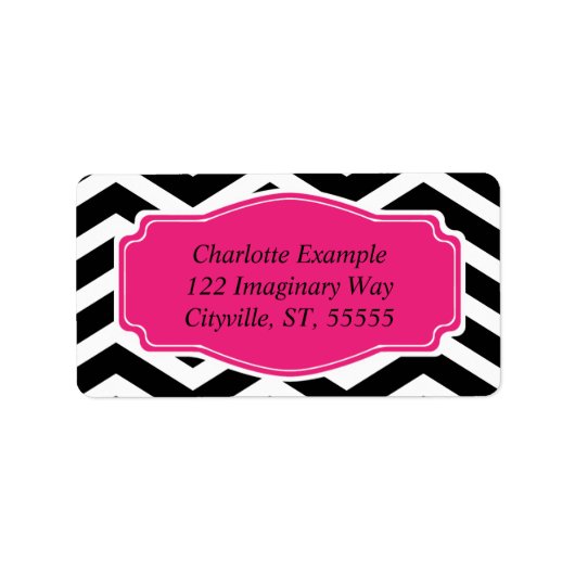 Black White Pink Chevron Custom Etiket (Voorkant)
