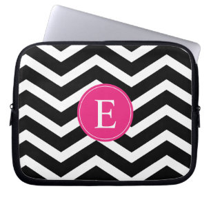 Black White Pink Chevron Custom Laptop Sleeve