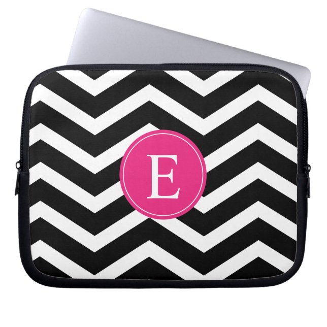 Black White Pink Chevron Custom Laptop Sleeve (Voorkant)