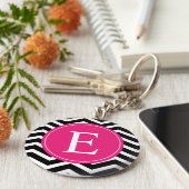 Black White Pink Chevron Custom Sleutelhanger (Zijkant)
