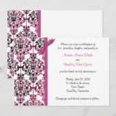 Black White Pink Damask Floral Wedding Invitation Kaart (Voorkant / Achterkant)