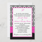 Black White Pink Damask & Hearts Photo Invitation Kaart (Achterkant)