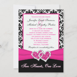 Black White Pink Damask Hearts Weddenschap Kaart
