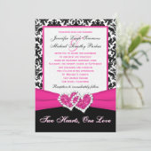 Black White Pink Damask Hearts Weddenschap Kaart (Staand voorkant)