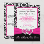 Black White Pink Damask Hearts Weddenschap Kaart (Voorkant / Achterkant)