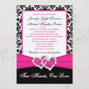 Black White Pink Damask Hearts Weddenschap Kaart