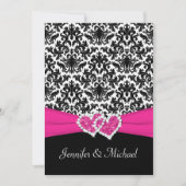 Black White Pink Damask Hearts Weddenschap Kaart (Voorkant)