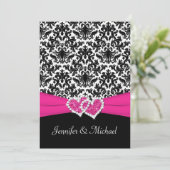 Black White Pink Damask Hearts Weddenschap Kaart (Staand voorkant)