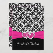 Black White Pink Damask Hearts Weddenschap Kaart (Voorkant / Achterkant)