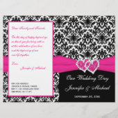 Black White Pink Damask Hearts Wedding Program (Voorkant)