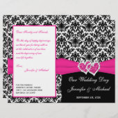 Black White Pink Damask Hearts Wedding Program (Voorkant / Achterkant)