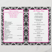 Black White Pink Damask Hearts Wedding Program (Achterkant)