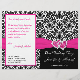 Black White Pink Damask Hearts Wedding Program