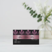 Black White Pink Damask Visitekaartje (Staand voorkant)