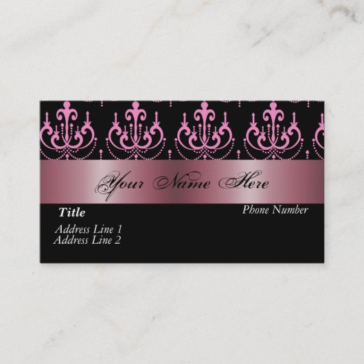 Black White Pink Damask Visitekaartje (Voorkant)